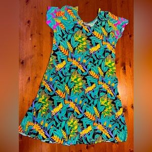 Rainbow 🌈 Jo 80s 90s vintage tunic dress colorful plants floral summer beach L